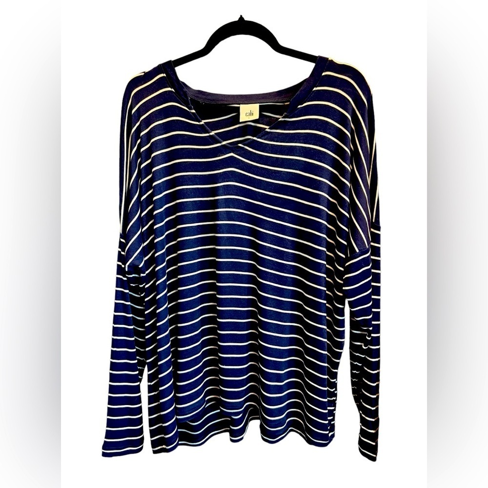 CAbi Top Women's Sz S Black White Striped Oversized Crosswalk LS Tee Shirt #4005